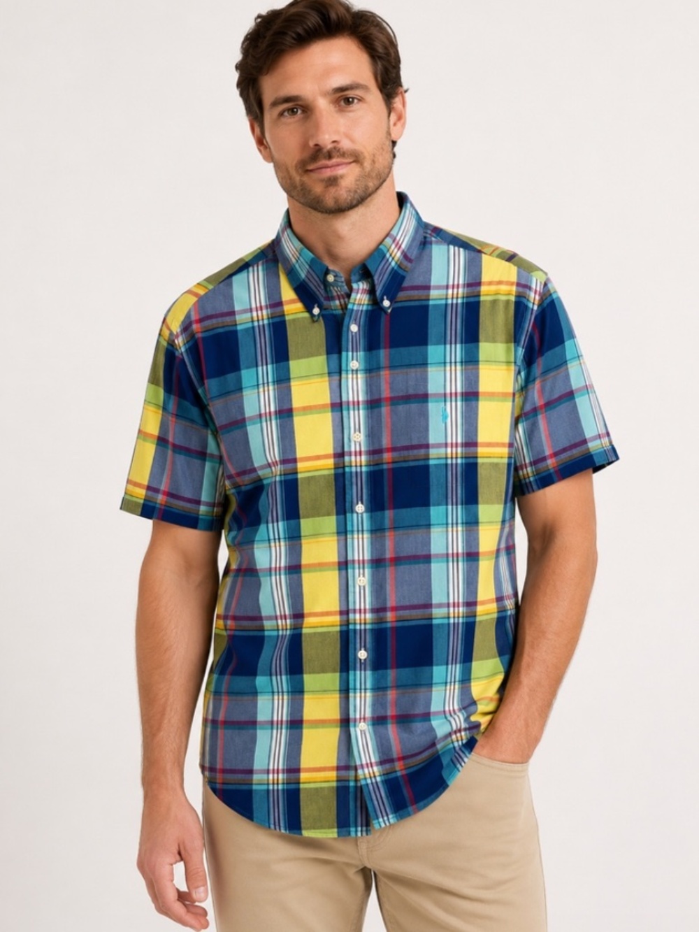 Ralph Lauren Short Sleeve Button Down Plaid Shirt Size Large